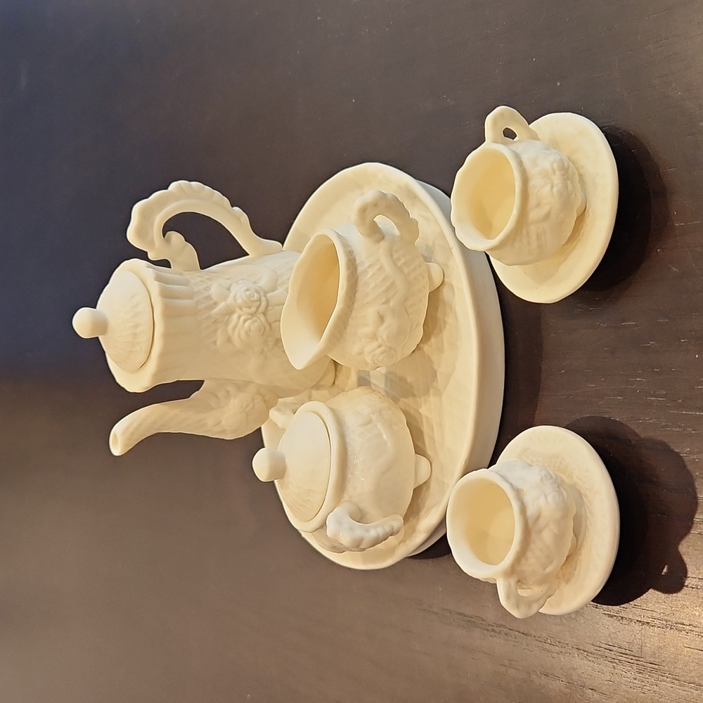 1980's Vintage Miniature Bisque Ceramic, Teaset